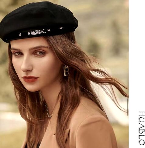French Beret Hats for Women Painter's hat Metal Clasp Artist Beret Black Beret Cap for Womens Girls Lady in Kuwait