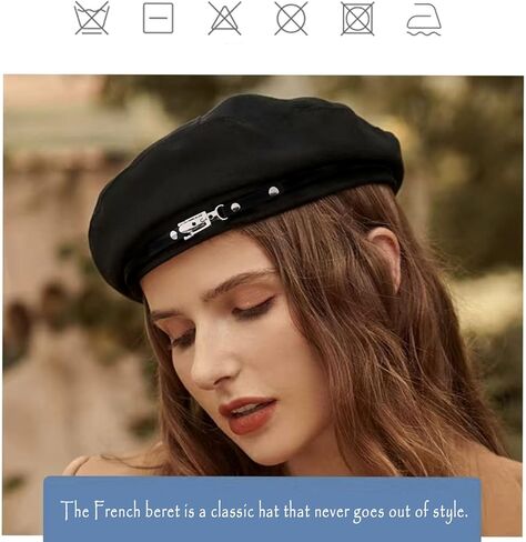 French Beret Hats for Women Painter's hat Metal Clasp Artist Beret Black Beret Cap for Womens Girls Lady in Kuwait