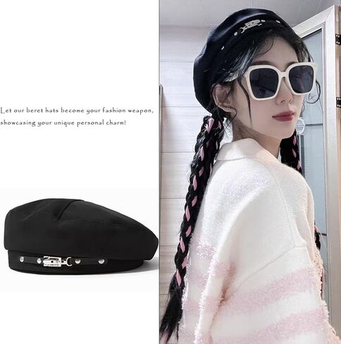 French Beret Hats for Women Painter's hat Metal Clasp Artist Beret Black Beret Cap for Womens Girls Lady in Kuwait