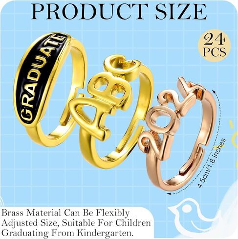 24 قطعة من حلقات التخرج لمرحلة ما قبل المدرسة من رياض الأطفال فئة 2024 حلقات نحاسية هدايا للأطفال الطلاب لوازم الحفلات المفضلة للديكور in Kuwait
