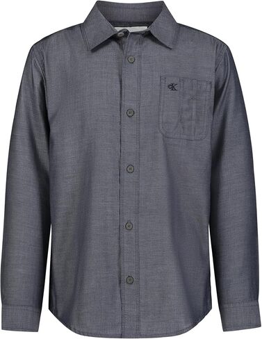 Calvin Klein Boys' Long Sleeve Woven Button-Down Shirt, Red Carpet Herringbone, 14-16 in Saudi Arabia