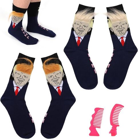 2 Pairs Donald Trump Socks, 2024 Trump Funny Socks with Hair Trump Novelty Socks with Combs President 2024 Socks Funny Gift for Men and Women in Saudi Arabia