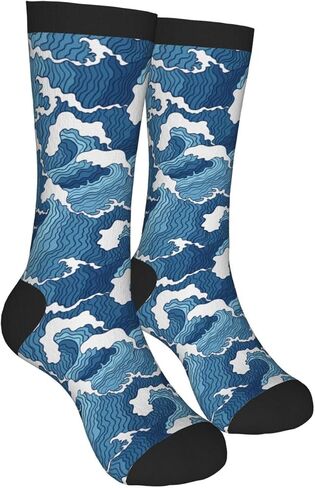 Blue Waves Crew Novelty Socks Casual Funny Crazy Athletic Dress Socks Unisex in Saudi Arabia