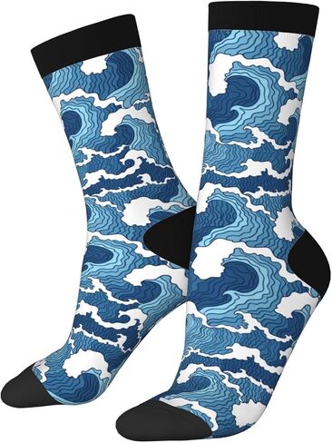 Blue Waves Crew Novelty Socks Casual Funny Crazy Athletic Dress Socks Unisex in Saudi Arabia
