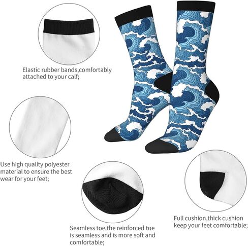 Blue Waves Crew Novelty Socks Casual Funny Crazy Athletic Dress Socks Unisex in Saudi Arabia