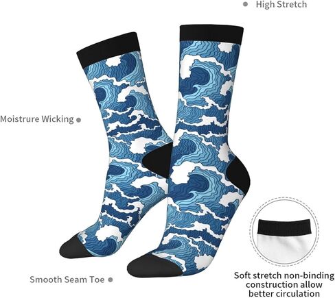 Blue Waves Crew Novelty Socks Casual Funny Crazy Athletic Dress Socks Unisex in Saudi Arabia
