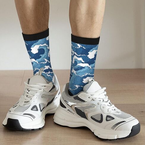 Blue Waves Crew Novelty Socks Casual Funny Crazy Athletic Dress Socks Unisex in Saudi Arabia