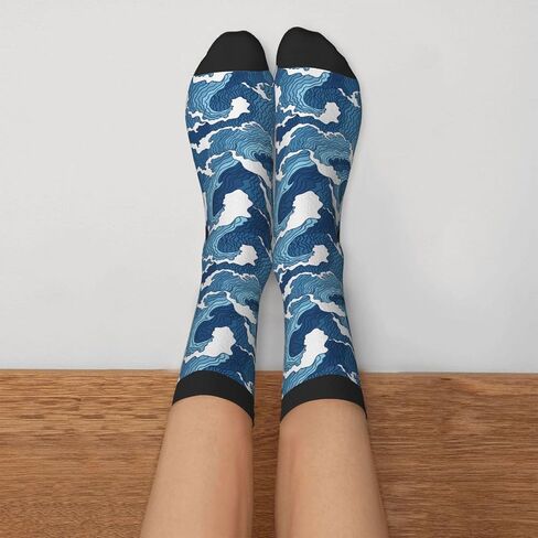 Blue Waves Crew Novelty Socks Casual Funny Crazy Athletic Dress Socks Unisex in Saudi Arabia