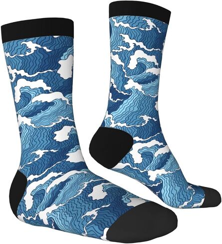 Blue Waves Crew Novelty Socks Casual Funny Crazy Athletic Dress Socks Unisex in Saudi Arabia