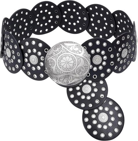 أحزمة غربية للنساء، حزام قرصي عريض للنساء، حزام دائري، حزام خصر راعية البقر لفساتين الجينز بإبزيم معدني in Kuwait