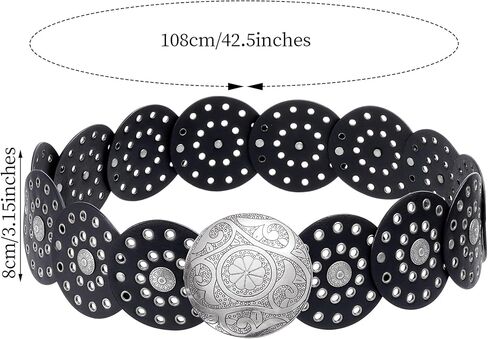 أحزمة غربية للنساء، حزام قرصي عريض للنساء، حزام دائري، حزام خصر راعية البقر لفساتين الجينز بإبزيم معدني in Kuwait