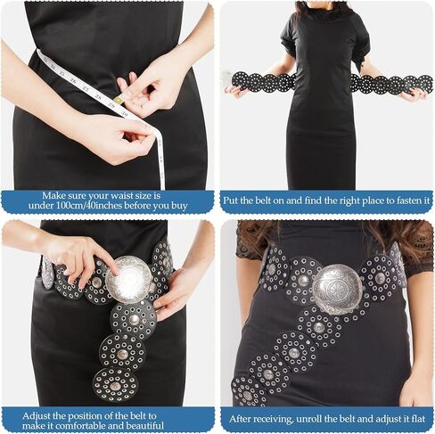 أحزمة غربية للنساء، حزام قرصي عريض للنساء، حزام دائري، حزام خصر راعية البقر لفساتين الجينز بإبزيم معدني in Kuwait