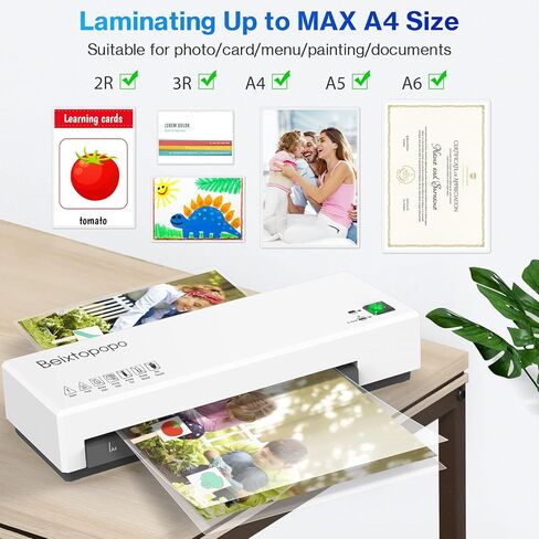 Laminator, 9" Thermal Laminator Machine for A4, A5, A6, Hot & Cold Laminating Machine with 20 Pouches, Paper Trimmer, Corner Rounder, Hole Puncher, Iron Ring, White in Kuwait