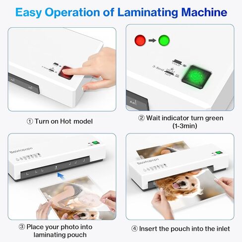 Laminator, 9" Thermal Laminator Machine for A4, A5, A6, Hot & Cold Laminating Machine with 20 Pouches, Paper Trimmer, Corner Rounder, Hole Puncher, Iron Ring, White in Kuwait
