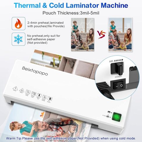 Laminator, 9" Thermal Laminator Machine for A4, A5, A6, Hot & Cold Laminating Machine with 20 Pouches, Paper Trimmer, Corner Rounder, Hole Puncher, Iron Ring, White in Kuwait