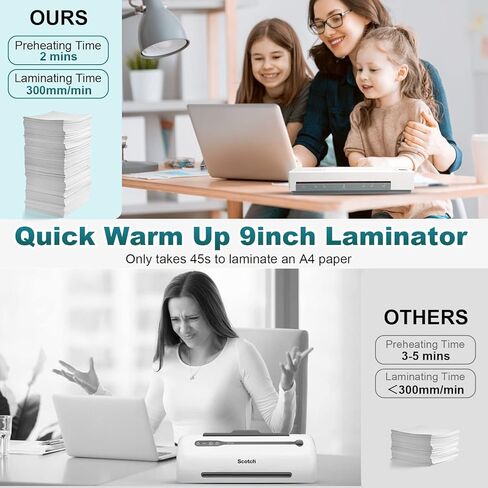 Laminator, 9" Thermal Laminator Machine for A4, A5, A6, Hot & Cold Laminating Machine with 20 Pouches, Paper Trimmer, Corner Rounder, Hole Puncher, Iron Ring, White in Kuwait