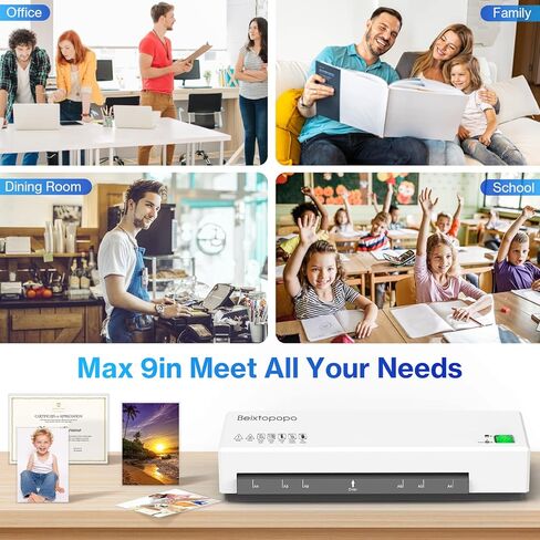 Laminator, 9" Thermal Laminator Machine for A4, A5, A6, Hot & Cold Laminating Machine with 20 Pouches, Paper Trimmer, Corner Rounder, Hole Puncher, Iron Ring, White in Kuwait