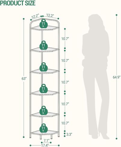 Corner Shelf Stand, Glass Bookshelf Bookcase, Bathroom Organizer, Plant Stand, Steel Frame, Tempered Glass, Modern Style for Living Room, Bathroom, Kitchen, 6-Tier Golden CS90600G in Saudi Arabia