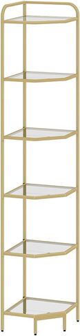 Corner Shelf Stand, Glass Bookshelf Bookcase, Bathroom Organizer, Plant Stand, Steel Frame, Tempered Glass, Modern Style for Living Room, Bathroom, Kitchen, 6-Tier Golden CS90600G in Saudi Arabia