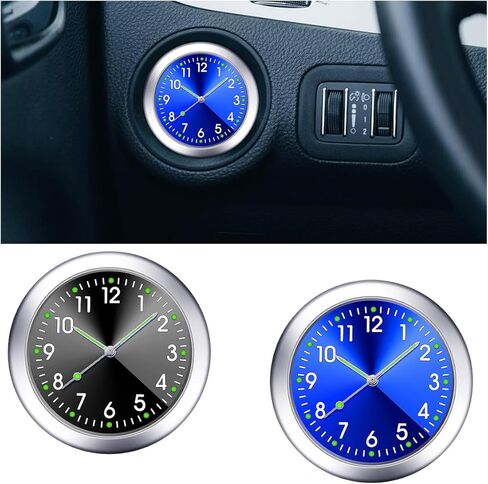 2PCS Car Mini Clock, Car Luminous Clock with Adhesive, Car Air Vent Clip Quartz Clocks, Car Dashboard Clocks, Universal Car Watch Accessories for Home Boat Truck SUV Car (Black+Blue) in Kuwait