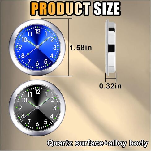 2PCS Car Mini Clock, Car Luminous Clock with Adhesive, Car Air Vent Clip Quartz Clocks, Car Dashboard Clocks, Universal Car Watch Accessories for Home Boat Truck SUV Car (Black+Blue) in Kuwait