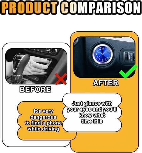 2PCS Car Mini Clock, Car Luminous Clock with Adhesive, Car Air Vent Clip Quartz Clocks, Car Dashboard Clocks, Universal Car Watch Accessories for Home Boat Truck SUV Car (Black+Blue) in Kuwait