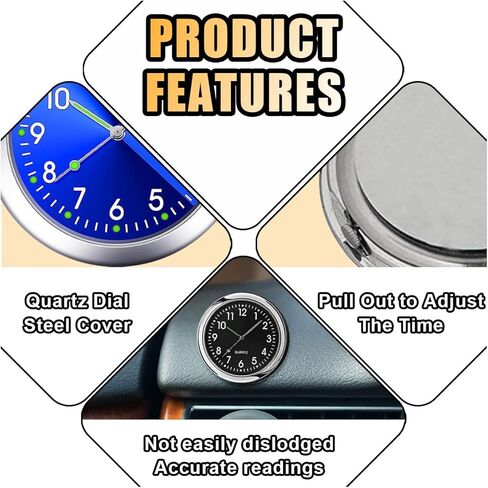 2PCS Car Mini Clock, Car Luminous Clock with Adhesive, Car Air Vent Clip Quartz Clocks, Car Dashboard Clocks, Universal Car Watch Accessories for Home Boat Truck SUV Car (Black+Blue) in Kuwait