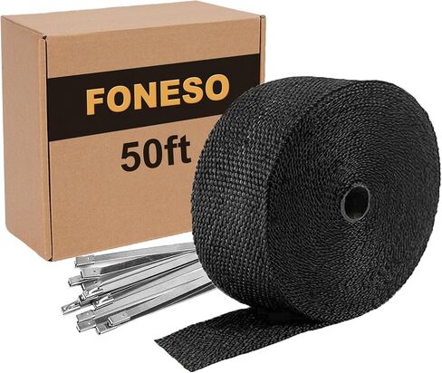 Black Exhaust Heat Wrap, Foneso 2'' x 33' Exhaust Header Wrap Tape Fiberglass Heat Shield Tape with 10pcs Stainless Steel Ties for Motorcycle Car Truck in Saudi Arabia