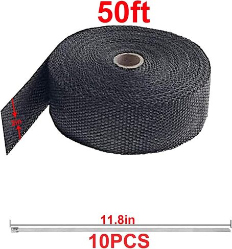Black Exhaust Heat Wrap, Foneso 2'' x 33' Exhaust Header Wrap Tape Fiberglass Heat Shield Tape with 10pcs Stainless Steel Ties for Motorcycle Car Truck in Saudi Arabia