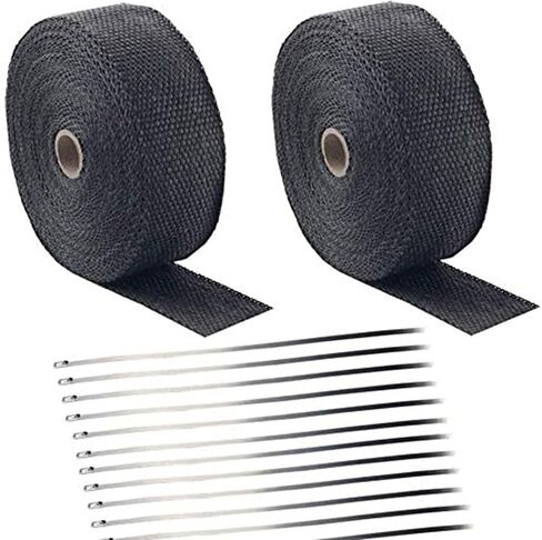 Black Exhaust Heat Wrap, Foneso 2'' x 33' Exhaust Header Wrap Tape Fiberglass Heat Shield Tape with 10pcs Stainless Steel Ties for Motorcycle Car Truck in Saudi Arabia
