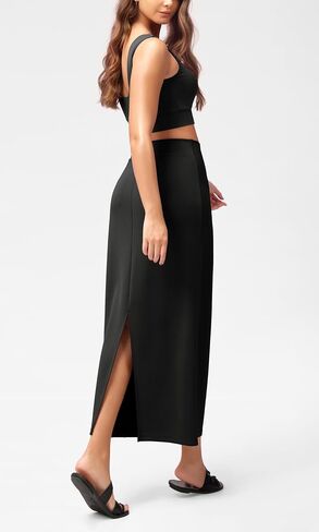 ODODOS Modal Soft Maxi Skirt for Women, Back Slit High Waist Casual Long Pencil Skirts in Kuwait