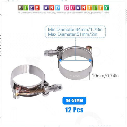 Glarks 12Pcs 32-37mm Stainless Steel T-Bolt Hose Clamps Turbo Intake Soft Hose Intercooler Clamps in Kuwait
