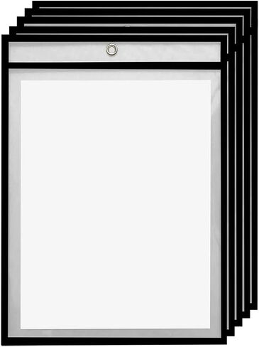 حامل تذكرة العمل - 25 حزمة من أكمام الجيب القابلة للمسح الجاف - أكمام جيب شفافة مقاس 6 × 9 بوصة - لوازم المعلم للفصول الدراسية والمنزل - مجلدات جيوب قابلة للمسح مع حلقات للأطفال - أسود in Kuwait