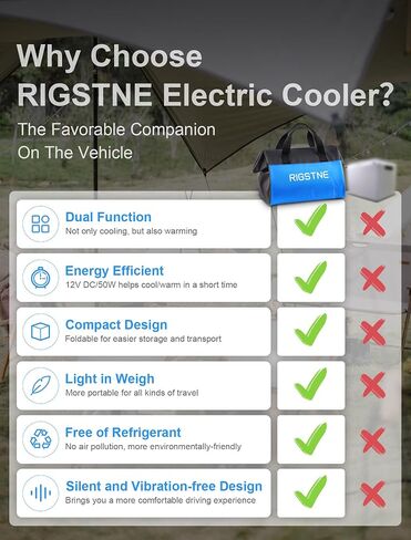 Electric Cooler Bag, 12V Thermoelectric Cooler Warmer Plug in for Vehicles, Portable Cooler Refrigerator for Car, RV, and Camping Use, 18L/20 Cans Capacity, Blue in Saudi Arabia