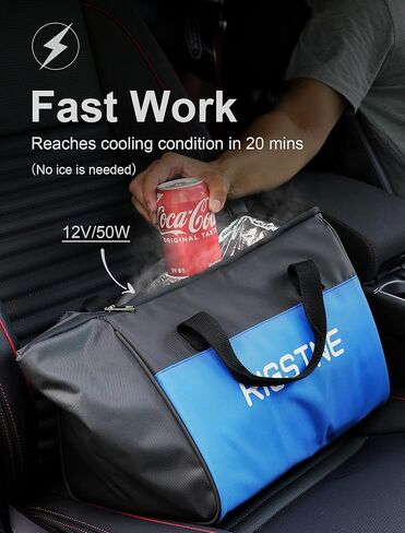 Electric Cooler Bag, 12V Thermoelectric Cooler Warmer Plug in for Vehicles, Portable Cooler Refrigerator for Car, RV, and Camping Use, 18L/20 Cans Capacity, Blue in Saudi Arabia