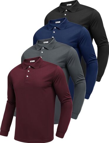 PINSPARK Long Sleeve Polo Shirts for Men Moisture Wicking Golf Shirts Quick Dry Work Hiking Casual Collared Shirt in Saudi Arabia
