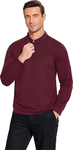 PINSPARK Long Sleeve Polo Shirts for Men Moisture Wicking Golf Shirts Quick Dry Work Hiking Casual Collared Shirt in Saudi Arabia