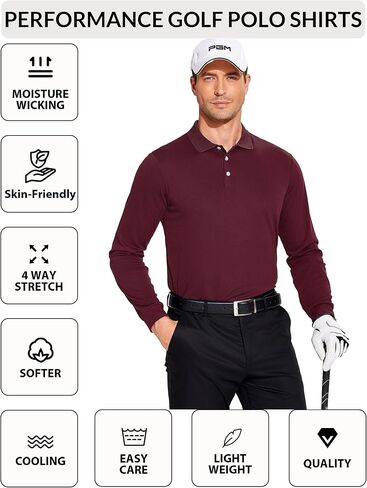 PINSPARK Long Sleeve Polo Shirts for Men Moisture Wicking Golf Shirts Quick Dry Work Hiking Casual Collared Shirt in Saudi Arabia