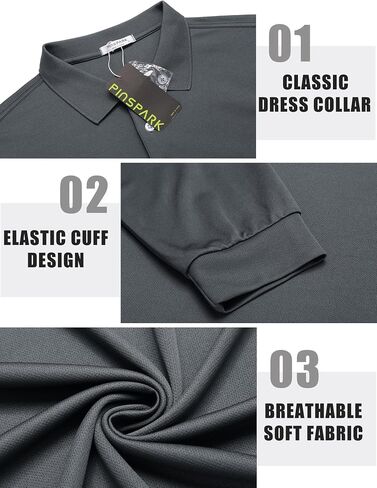 PINSPARK Long Sleeve Polo Shirts for Men Moisture Wicking Golf Shirts Quick Dry Work Hiking Casual Collared Shirt in Saudi Arabia