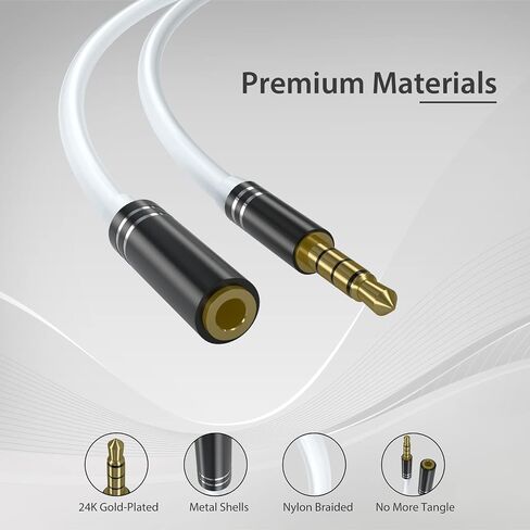 3.5mm Headphone Extension Cable (4Ft/1.2M), 4 Pole Hi-Fi Sound Audio Cable Male to Female AUX Cord, Auxiliary Stereo Extender for Speakers, PC, MP3 and All 3.5 mm Enabled Devices (2 Pack - Black) in Kuwait