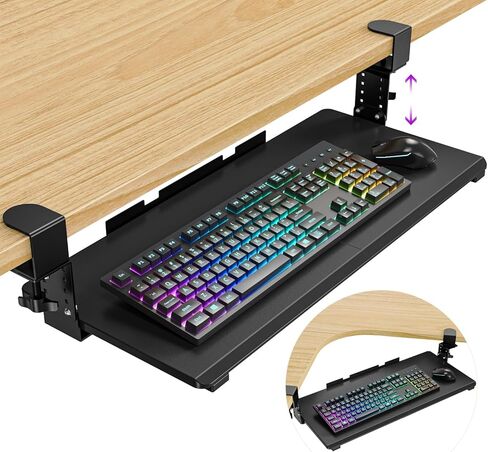 Snughome Height Adjustable Keyboard Tray Under Desk, Pull Out Keyboard & Mouse Tray with Sturdy C Clamp for L Shaped Table, 26.4''(30.9'' Including Clamps)×11.8'' Slide-Out Computer Keyboard Drawer in Kuwait