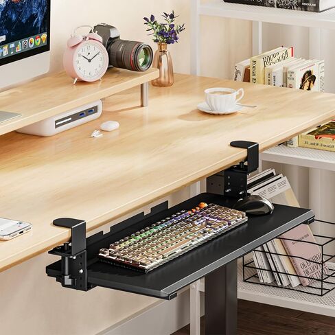 Snughome Height Adjustable Keyboard Tray Under Desk, Pull Out Keyboard & Mouse Tray with Sturdy C Clamp for L Shaped Table, 26.4''(30.9'' Including Clamps)×11.8'' Slide-Out Computer Keyboard Drawer in Kuwait