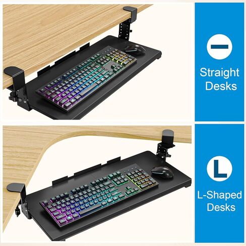 Snughome Height Adjustable Keyboard Tray Under Desk, Pull Out Keyboard & Mouse Tray with Sturdy C Clamp for L Shaped Table, 26.4''(30.9'' Including Clamps)×11.8'' Slide-Out Computer Keyboard Drawer in Kuwait