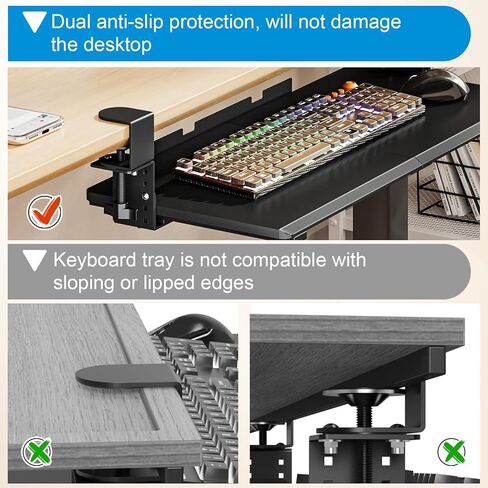 Snughome Height Adjustable Keyboard Tray Under Desk, Pull Out Keyboard & Mouse Tray with Sturdy C Clamp for L Shaped Table, 26.4''(30.9'' Including Clamps)×11.8'' Slide-Out Computer Keyboard Drawer in Kuwait
