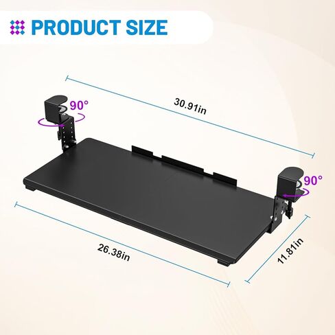 Snughome Height Adjustable Keyboard Tray Under Desk, Pull Out Keyboard & Mouse Tray with Sturdy C Clamp for L Shaped Table, 26.4''(30.9'' Including Clamps)×11.8'' Slide-Out Computer Keyboard Drawer in Kuwait