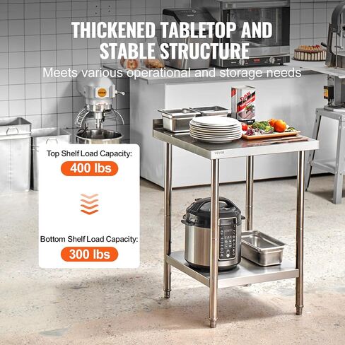 VEVOR 24 x 24 x 36 Inch Stainless Steel Work Table, Commercial Food Prep Worktable Heavy Duty Prep Worktable, Metal Work Table with Adjustable Height for Restaurant, Home and Hotel in Saudi Arabia