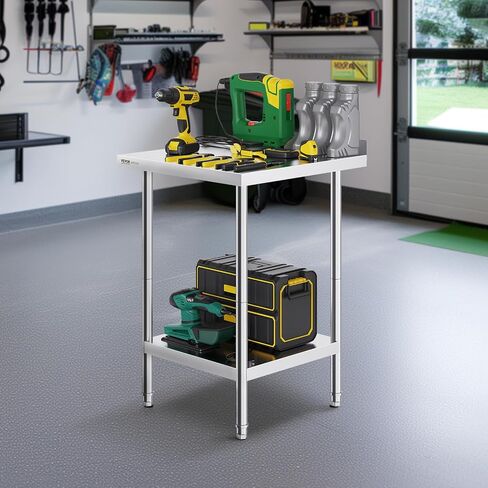 VEVOR 24 x 24 x 36 Inch Stainless Steel Work Table, Commercial Food Prep Worktable Heavy Duty Prep Worktable, Metal Work Table with Adjustable Height for Restaurant, Home and Hotel in Saudi Arabia