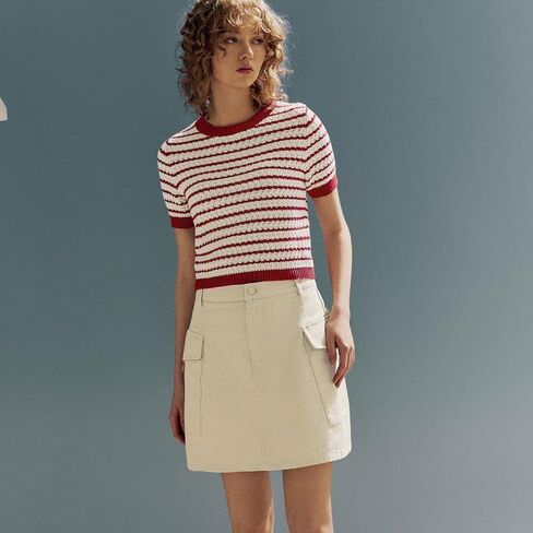 Striped Knit Short Sleeve Sweater for Women Casual Crew Neck Pullover Summer Shirts Trendy Soft Work Tops in Saudi Arabia