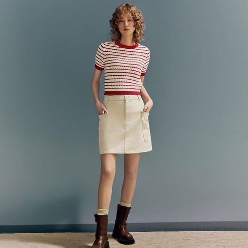 Striped Knit Short Sleeve Sweater for Women Casual Crew Neck Pullover Summer Shirts Trendy Soft Work Tops in Saudi Arabia