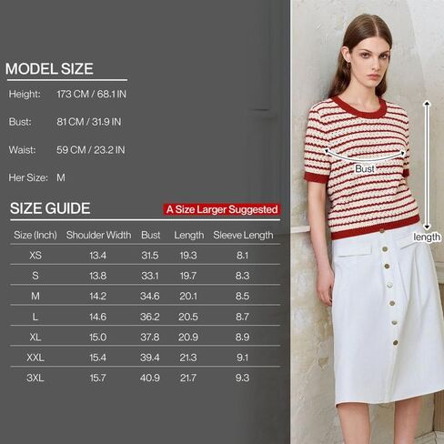 Striped Knit Short Sleeve Sweater for Women Casual Crew Neck Pullover Summer Shirts Trendy Soft Work Tops in Saudi Arabia